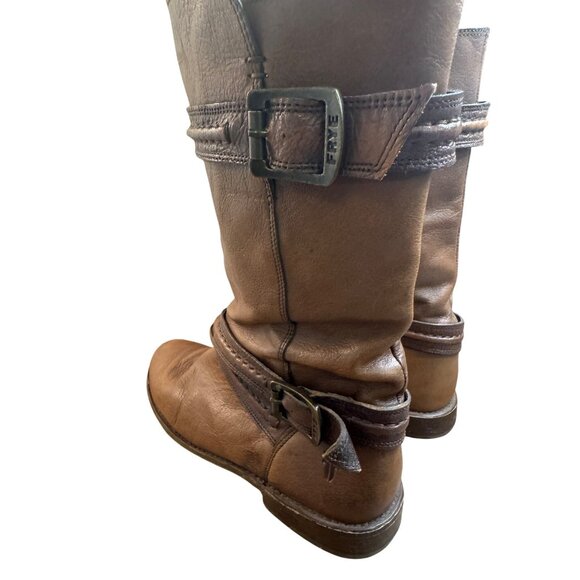 Frye Boots Paige Trapunto Women's 8 B shoes brown Leather Buckle Mid Calf 76115 - Picture 6 of 13